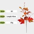 Kunstmatige herfstbes-tak met kleine pompoenen en esdoornbladeren, totale lengte 43cm SKU 03 - Persimmon Esdoornblad (03)