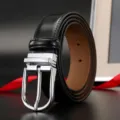 Hochwertiger Herren-Ledergürtel in Schwarz mit klassischer silberner Schnalle - Stil 8660 (Silberne Schließe Schwarzer Riemen) / 110cm