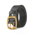 Vintage black washed cowhide leather belt with antique brass pin buckle for men - Black / 110cm