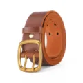 Retro washed genuine leather belt for men in brown featuring a brass double prong buckle. - Brown / 110cm