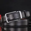 Classic black genuine leather men's belt with silver pin buckle for formal business - Black (Silver Buckle) / 120cm