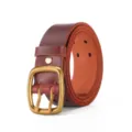 Vintage style washed brown genuine leather belt featuring a double prong brass buckle - Red Brown / 110cm