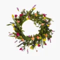 Detailed view of the artificial spring floral wreath featuring vibrant colorful small flowers. - Wildflower Wreath / 47cm