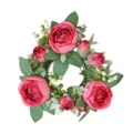 Anillo de vela de capullos de rosa rosa para la decoración de mesa de boda romántica - Rosa oscuro