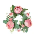 Corona de velas artesanal con capullos de rosa rosa para bodas y decoración de mesa - Rosa Fruta