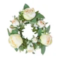 Corona de velas con capullos de rosa crema para decoración de mesa de boda - Beige