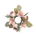 Artificial lily rose candle ring flower wreath for romantic wedding home table decor - Dusty Pink