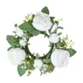 Corona de anillo de vela de rosa blanca artificial para boda y decoración hogar SKU - Blanco