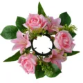 Artificial pink rose lily candle ring wreath flower table decor wedding home ornament - Pink and White Rolled Rose and Lily Wreath