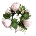 Elegante corona de anillo de vela de capullo de rosa rosa para decoración de mesa de boda - Rosa Claro
