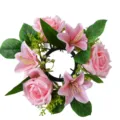 Artificial pink rose lily candle ring wreath floral table centerpiece home wedding decor - Pink Rolled Rose and Lily Wreath