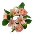 Artificial peach rose and lily floral candle ring for spring wedding table decoration - Orange Rolled Rose and Lily Wreath