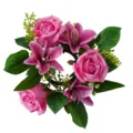 Pink silk rose and lily artificial flower wreath for candle holder decoration - Rose Purple Rolled Rose and Lily Wreath