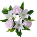 Elegant artificial wreath featuring pink roses and white lilies for wedding decoration - Light Pink Rolled Rose and Lily Wreath