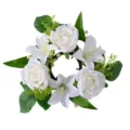 Elegant white artificial rose and lily flower wreath candle ring for wedding decor - White Rolled Rose and Lily Wreath