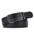 Close-up of a premium men's leather belt featuring a sleek black automatic buckle design. - Acrylic Style 14 Pattern Type 1 (111688) / 110cm