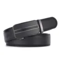 Detailed view of men's genuine leather belt with automatic buckle and dual gold lines - Acrylic Style 14 Pattern Type 2 (111688) / 110cm