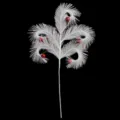 White artificial feather pick with red glitter balls for Christmas tree decor - 5-Prong / White
