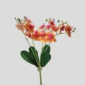 Single branch artificial Phalaenopsis orchid with green leaves for home wedding decoration. - Orange