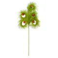 Whimsical green artificial Christmas pick with red glitter ball ornaments for holiday tree - 5-Prong / Green