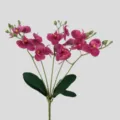 Artificial Phalaenopsis orchid single branch with leaves, perfect for home decor and weddings. - Purple