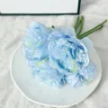 Blue artificial ranunculus 5 heads silk peony flower for home wedding decor bouquet variant. - Blue
