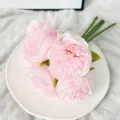 Artificial 5-head pink peony silk flower bouquet for home wedding decoration and table display. - Pink