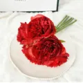 Artificial 5-head red peony silk flower bouquet for home wedding party floral decoration. - Red