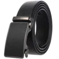Detailed view of high-quality black leather belt with textured automatic buckle - Style 4 (Frosted Brushed Black) / 110cm