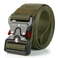 Detailed view of olive green tactical nylon belt featuring heavy duty quick-release metal buckle - 125cm / Green with Red Release