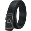 Men's black cowhide leather belt with crocodile texture and automatic B-letter buckle - Letter B Buckle Crocodile Pattern / Gunmetal Buckle Black Belt (Crocodile Pattern) / 120cm