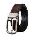 Premium men's brown leather belt featuring a classic silver needle pin buckle design - 105cm / Gunmetal Pin Buckle / Black/Coffee Double Sided