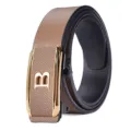Men's brown leather belt with gold automatic buckle featuring a letter B design - Letter B Buckle (1260K10) / Gold Buckle Brown Belt (1260K10) / 120cm