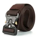 Dark brown tactical nylon web belt featuring a heavy-duty black quick-release cobra buckle - Plug-in Alloy Buckle (001) / 120cm / Coffee