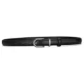 Elegant black genuine cowhide leather thin belt for women with silver pin buckle - Silver Buckle Black