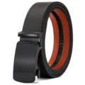 Premium men's leather belt featuring a carbon fiber texture and automatic buckle - 110cm / Matte Black