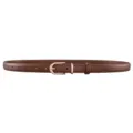 Classic slim brown genuine leather belt for women with elegant gold-tone alloy pin buckle - 100cm / Gold Buckle Brown