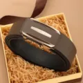 Men's crocodile texture leather belt with a silver automatic buckle in a gift box - Gold Buckle Brown Belt (1261K10)