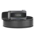 Close-up of Cask Knitter men's leather belt with stylish automatic buckle details - Blue-Grey Buckle (14-Pattern) / 110cm / Black