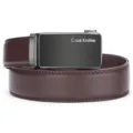 Close-up of men's genuine leather belt with Cask Knltter automatic buckle - 1788 Model Buckle (14-Pattern) / 110cm / Brown