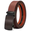 Professional brown split leather belt for men featuring black zinc alloy automatic buckle - 110cm / Coffee Plain Style