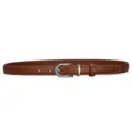 Minimalist women's thin brown leather belt featuring a polished silver pin buckle - Silver Buckle Brown