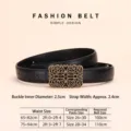 Vintage black leather belt for women featuring an ornate golden filigree buckle - 100cm / Black