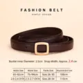 Minimalist brown leather belt for women featuring an elegant gold square buckle design - 100cm / Dark Brown