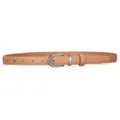 Minimalist tan genuine leather thin belt for women with elegant silver U-shape buckle - Silver Buckle Milk Tea