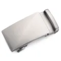 Detailed view of a brushed metal automatic belt buckle in a sleek grey finish - Brushed Gunmetal Style (A5562)