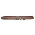 Women's minimalist thin brown genuine leather belt with classic silver pin buckle - Khaki With Silver Buckle