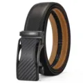 Men's leather belt with carbon fiber pattern zinc alloy automatic buckle - Greek Key Buckle Style / 110cm / Black