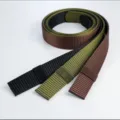 Durable men's tactical canvas belt showing black, olive green, and brown options - Strap Only (Without Buckle) / 120cm / Black