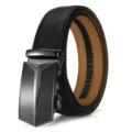 Elegant men's business belt with automatic alloy buckle in black split cowhide leather - Sword Mark Buckle Style / 110cm / Black